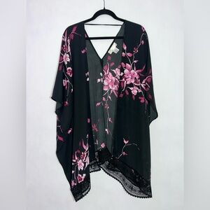 Band of Gypsies Large Black Floral Sheer Cardigan Kimono Cottagecore Whimsigoth